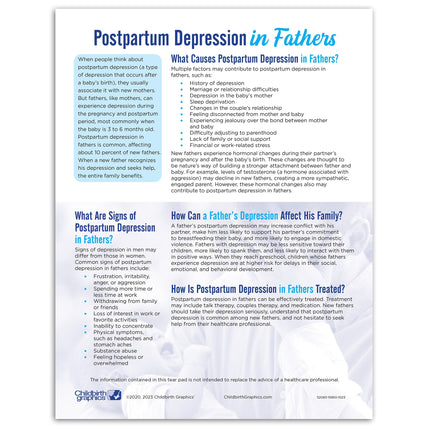 Postpartum Depression in Fathers Tear Pad from Childbirth Graphics, English side handout to educate new dads, 52083