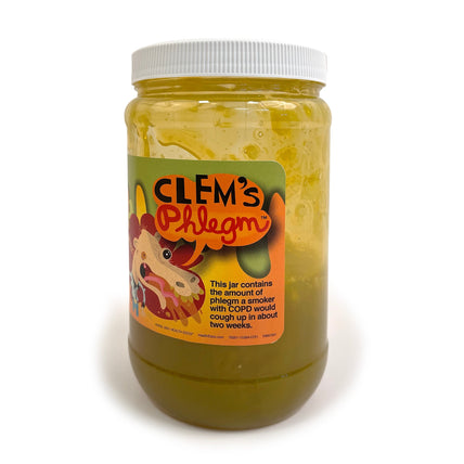 Clem's Phlegm, jar of simulated smoker's phlegm representing 2 weeks of phlegm, health education tools, Health Edco, 79201