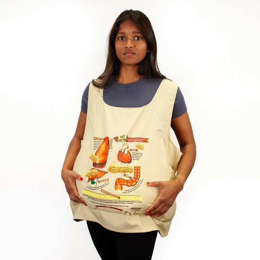 Fat Vest, Adult Size, person wearing weighted health education vest with showing excess fat health harms, Health Edco, 26003