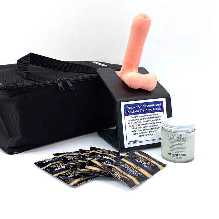 Deluxe Uncircumcised Condom Training Model in beige skin tone, sex education and health teaching model, Health Edco 26990
