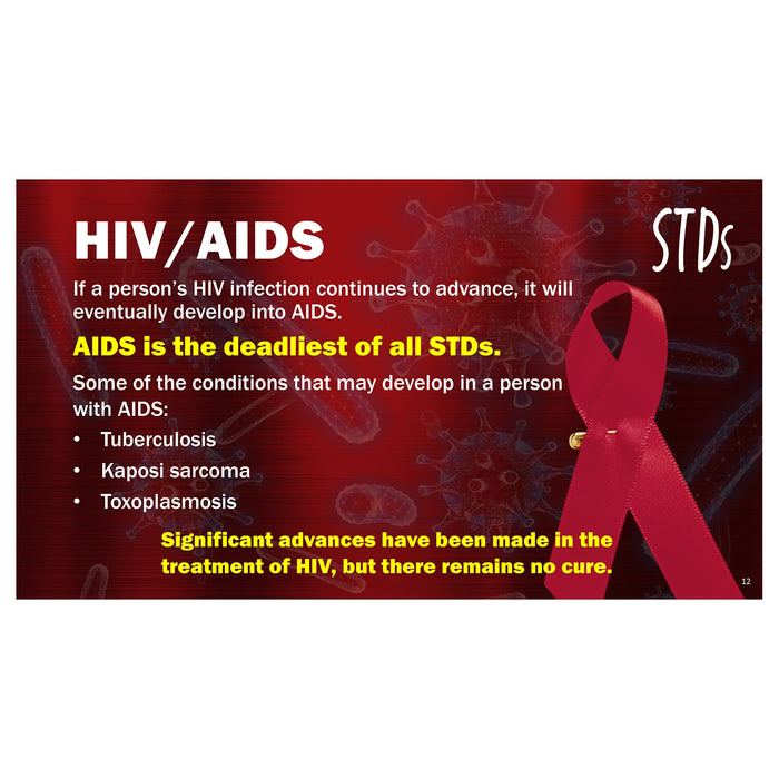 HIV / AIDS slide from STDs PowerPoint, health and sex education PowerPoint on CD-ROM, Health Edco teaching tools, 30272