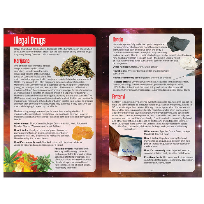 Substance Abuse ID Guide Booklet, double page spread of booklet covering marijuana (cannabis), and mroe, Health Edco, 40022