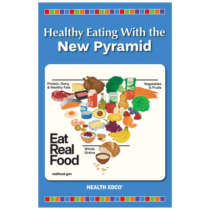 Healthy Eating With the New Pyramid Booklet, cover of  health education booklet featuring the New Pyramid, Health Edco 40500