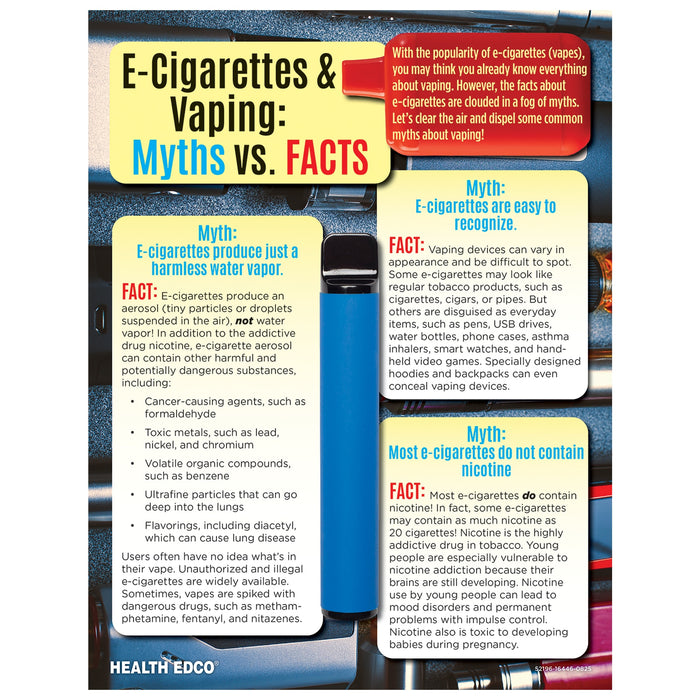 E-Cigarettes and Vaping Tear Pad, health education handout covering the health risks of vaping devices, Health Edco, 52196