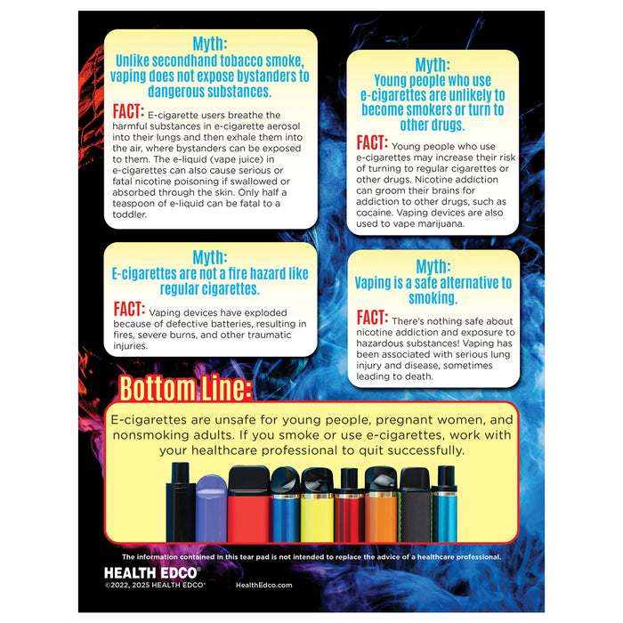 E-Cigarettes and Vaping Tear Pad, health education handout covering the health risks of vaping devices, Health Edco, 52196