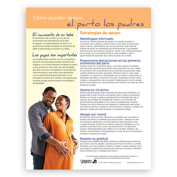 How Fathers Can Support Labor and Birth educational tear pad for dads, Spanish language side, Childbirth Graphics, 52619
