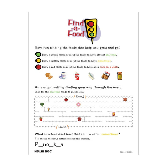 Find a Food Tear Pad, activities for children go slow and whoa, Health Edco, 52624