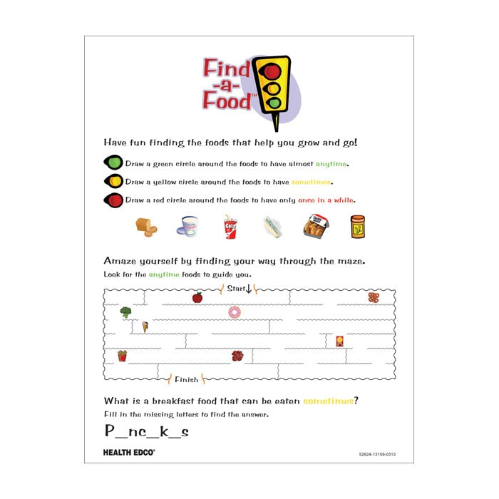 Find a Food Tear Pad, activities for children go slow and whoa, Health Edco, 52624