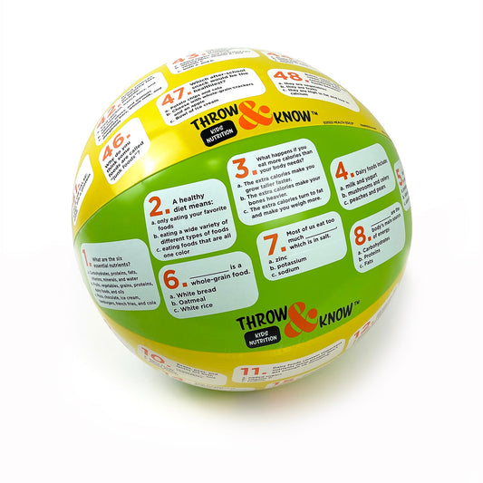 Kids Nutrition Throw & Know Activity Ball, Inflatable health education ball with kids nutrition questions, Health Edco, 78007
