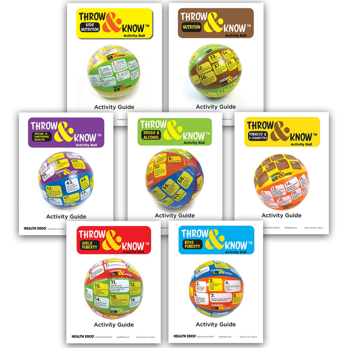 Throw & Know Activity Ball Set, seven activity guides to go with the seven health education balls, Health Edco, 78041