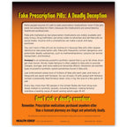 Fake Pills: Fentanyl Kills 3-D Display, back of of drug education display informational tent card, Health Edco, 78062