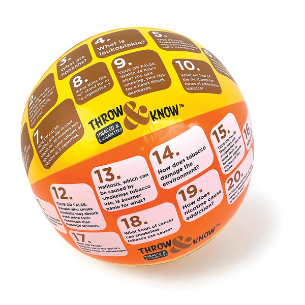 Tobacco and E-Cigarettes Throw & Know Activity Ball, inflatable health education ball and activity game, Health Edco 78828