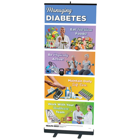 Diabetes Pop-Up Banner, large health education banner with health tips for diabetes management, Health Edco, 78944