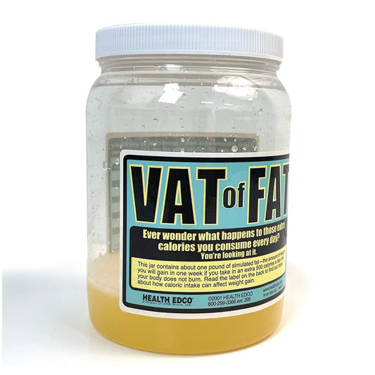 Vat of Fat, jar of  gooey, simulated fat for health education representing excess calorie weight gain, Health Edco, 79129