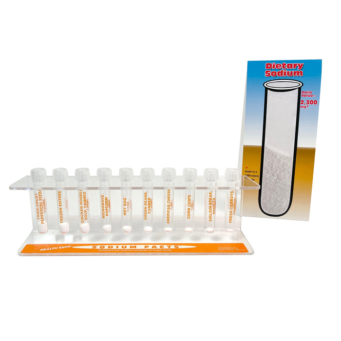 Sodium Facts Test Tubes, Health Edco nutrition education teaching set with 10 tests tubes showing salt in common foods, 79131