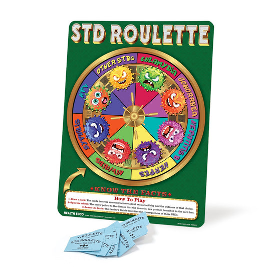 STD Roulette Game, Health Edco health education activity with game cards and activity wheel, sex education materials, 79195