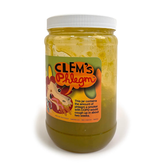 Clem's Phlegm, jar of simulated smoker's phlegm representing 2 weeks of phlegm, health education tools, Health Edco, 79201