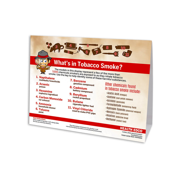 Tobacco Ingredients Display, tent card for health education display describing poisons in tobacco smoke, Health Edco, 79260