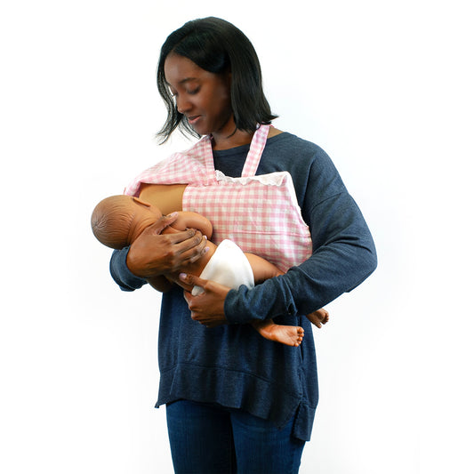 MOM (Mother's Own Milk) Breastfeeding Trainer, Brown, used with a breastfeeding doll by student, Childbirth Graphics, 79832