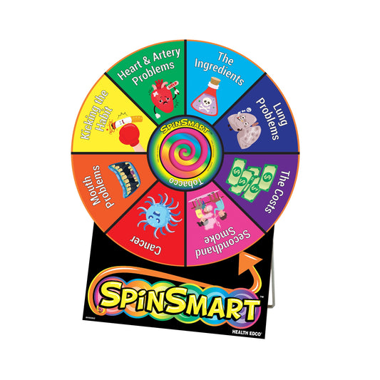 SpinSmart Tobacco Wheel, spinning wheel game tobacco education activity to teach nicotine and tobacco, Health Edco, 79983