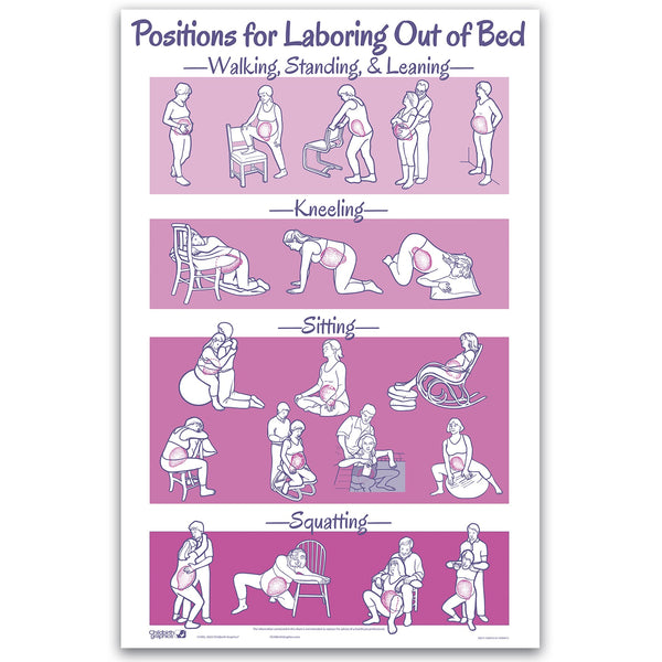 Positions for Laboring Out of Bed Chart from Childbirth Graphics with illustrations of labor comfort positions, 90673
